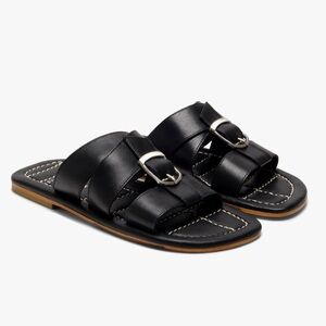 Free People Black Leather Buckle Sandals